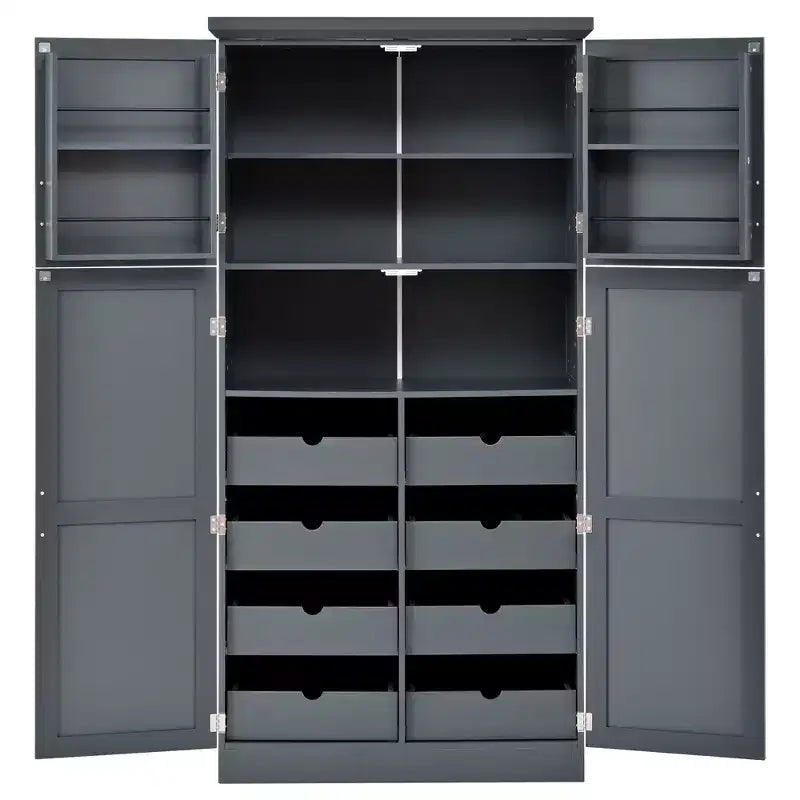 Whisen 35.5 Freestanding Kitchen Pantry Cabinet with 4 Doors and Pull-out Trays