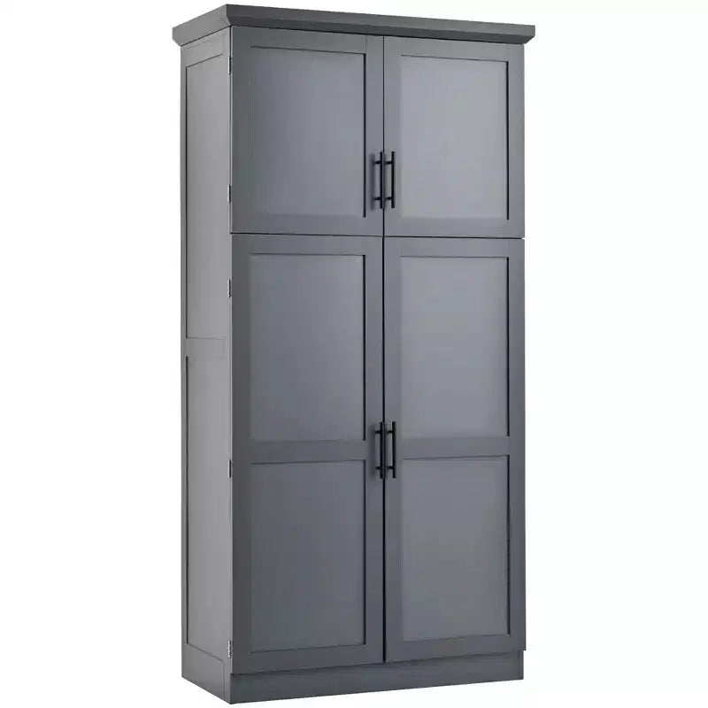 Whisen 35.5 Freestanding Kitchen Pantry Cabinet with 4 Doors and Pull-out Trays
