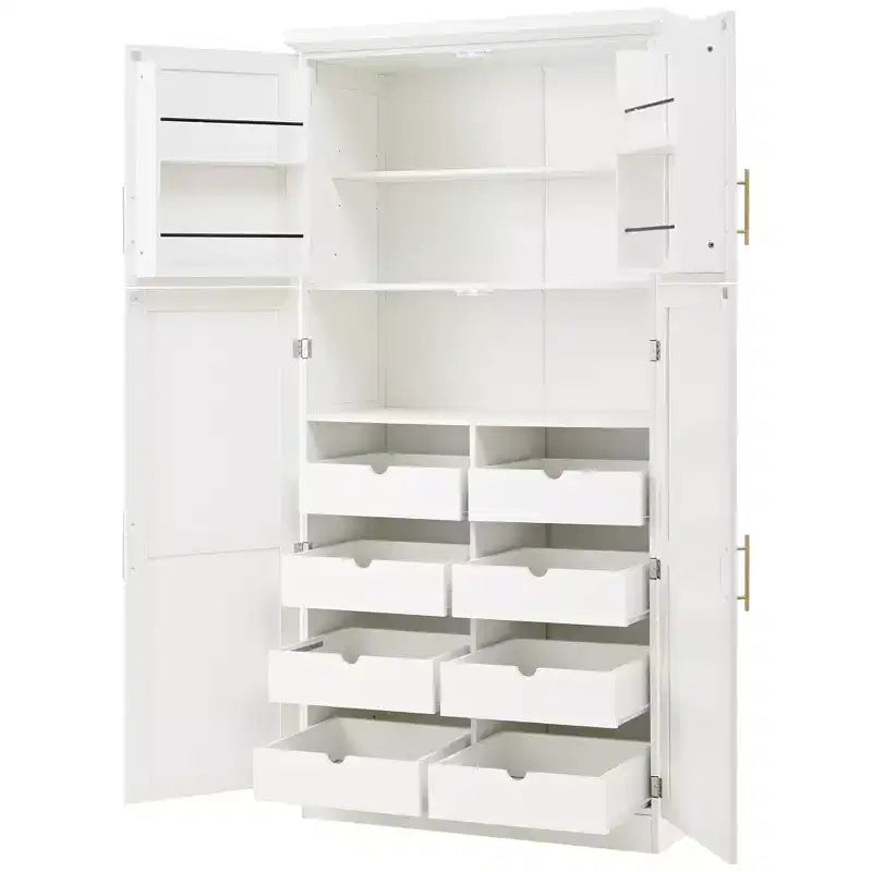 Whisen 35.5 Freestanding Kitchen Pantry Cabinet with 4 Doors and Pull-out Trays