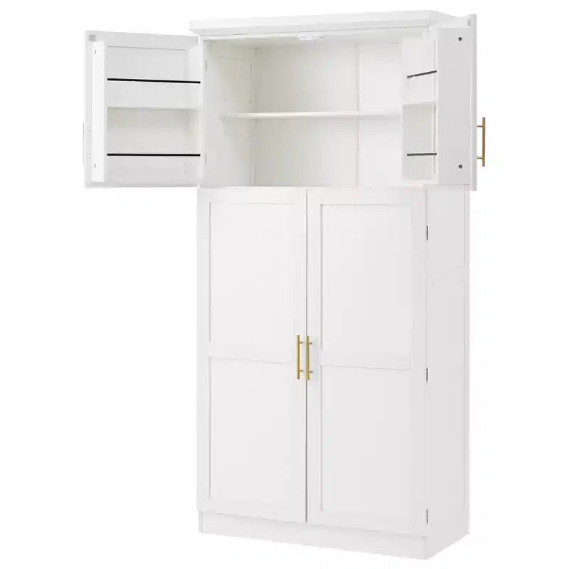 Whisen 35.5 Freestanding Kitchen Pantry Cabinet with 4 Doors and Pull-out Trays
