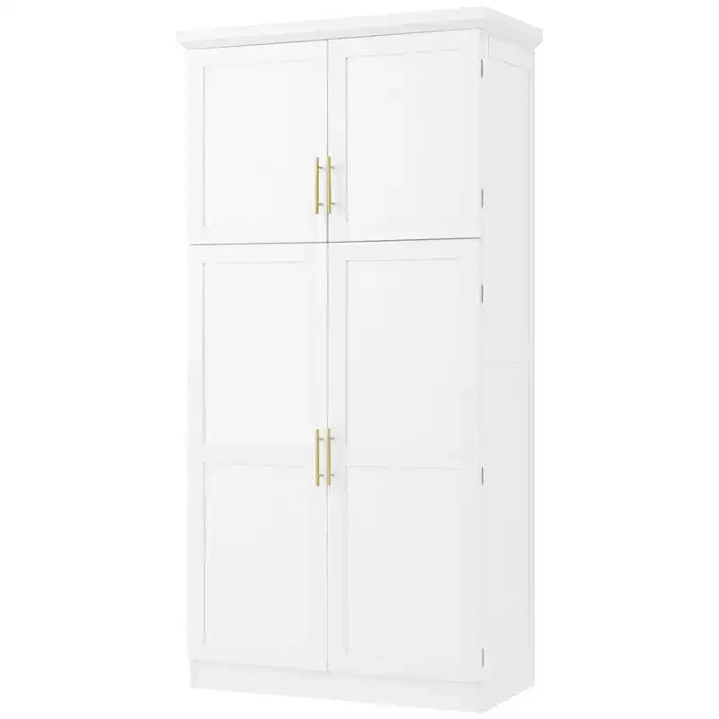 Whisen 35.5 Freestanding Kitchen Pantry Cabinet with 4 Doors and Pull-out Trays