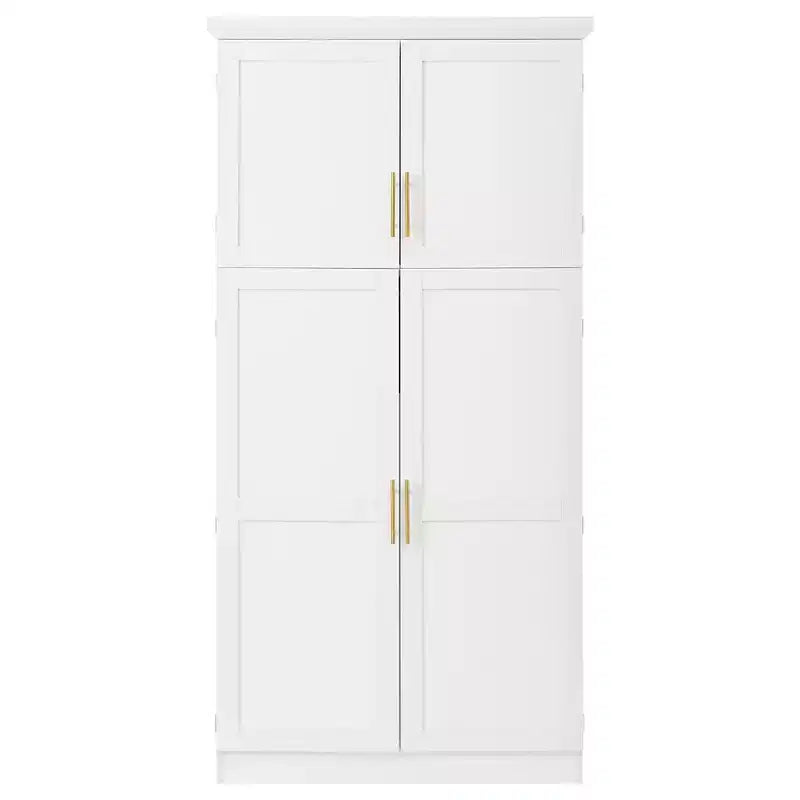Whisen 35.5 Freestanding Kitchen Pantry Cabinet with 4 Doors and Pull-out Trays