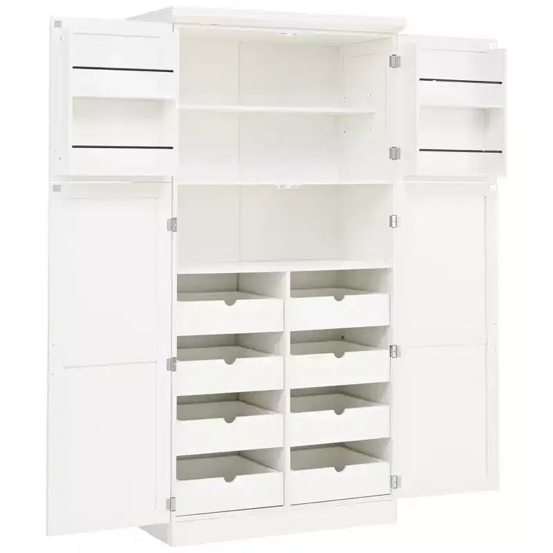 Whisen 35.5 Freestanding Kitchen Pantry Cabinet with 4 Doors and Pull-out Trays