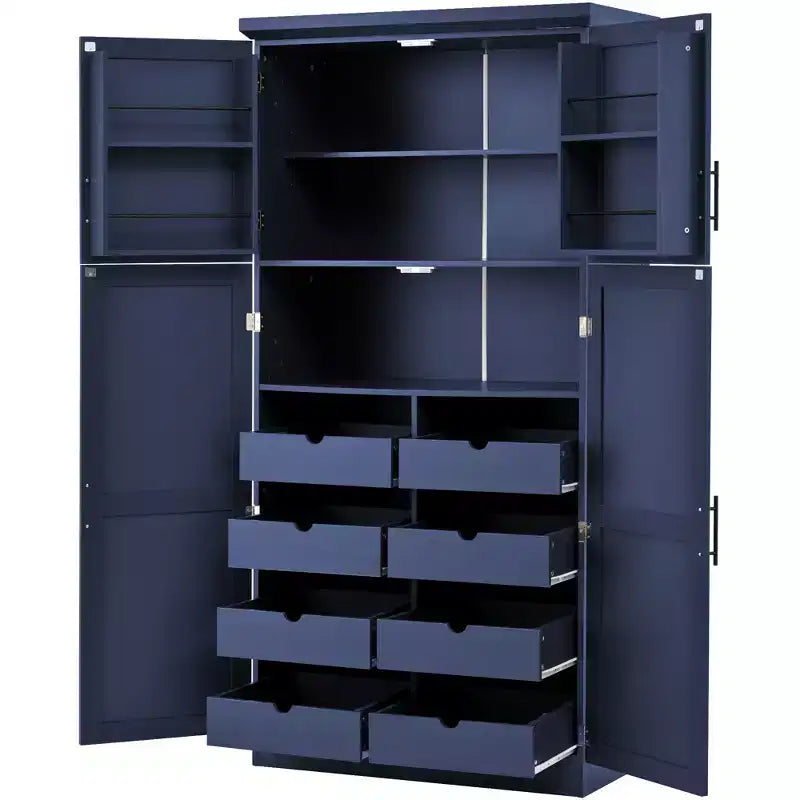 Whisen 35.5 Freestanding Kitchen Pantry Cabinet with 4 Doors and Pull-out Trays