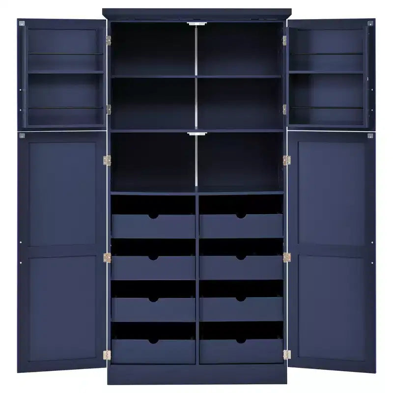 Whisen 35.5 Freestanding Kitchen Pantry Cabinet with 4 Doors and Pull-out Trays