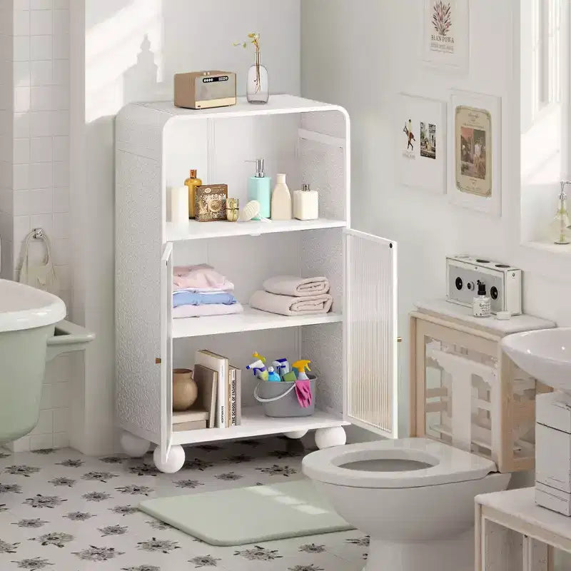 Okak 45.2 Bathroom Storage Cabinet with Tempered Glass Door,Freestanding Storage Cabinet with 2 Doors & 1 Open Shelf for Kitchen & Bathroom