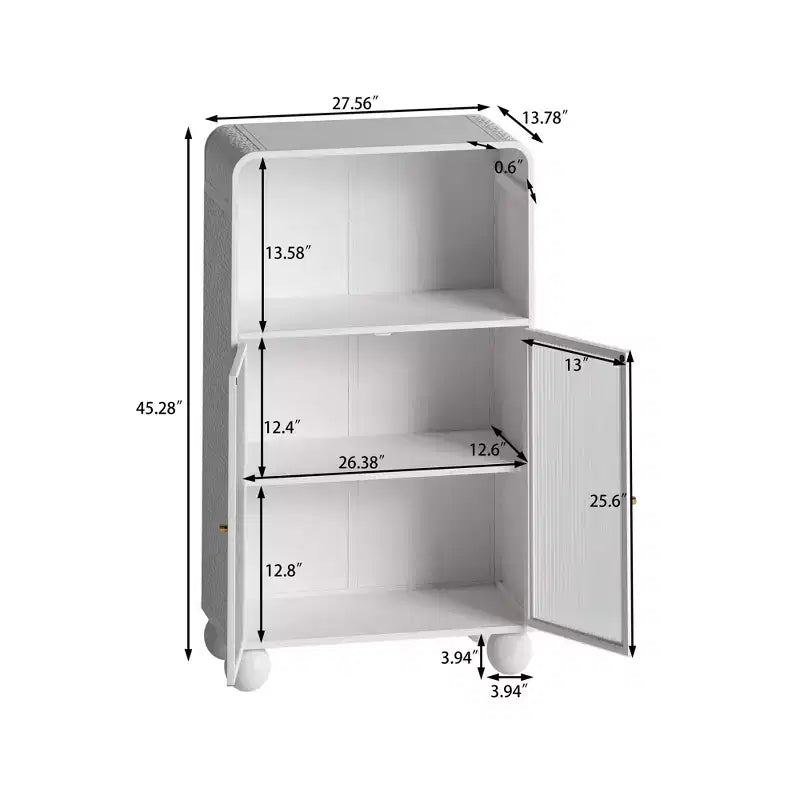 Okak 45.2 Bathroom Storage Cabinet with Tempered Glass Door,Freestanding Storage Cabinet with 2 Doors & 1 Open Shelf for Kitchen & Bathroom