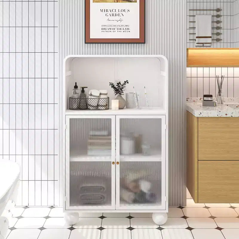 Okak 45.2 Bathroom Storage Cabinet with Tempered Glass Door,Freestanding Storage Cabinet with 2 Doors & 1 Open Shelf for Kitchen & Bathroom