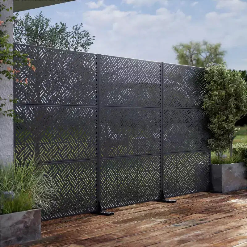 MAYEERTY 72 inch Room Divider Galvanized Frame Room Divider Privacy Screen Patio Garden Fence Black