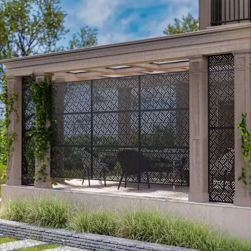 MAYEERTY 72 inch Room Divider Galvanized Frame Room Divider Privacy Screen Patio Garden Fence Black