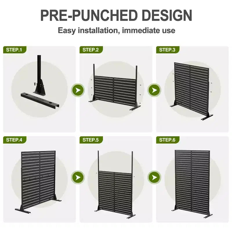 MAYEERTY 72 inch Room Divider Galvanized Frame Room Divider Privacy Screen Patio Garden Fence Black