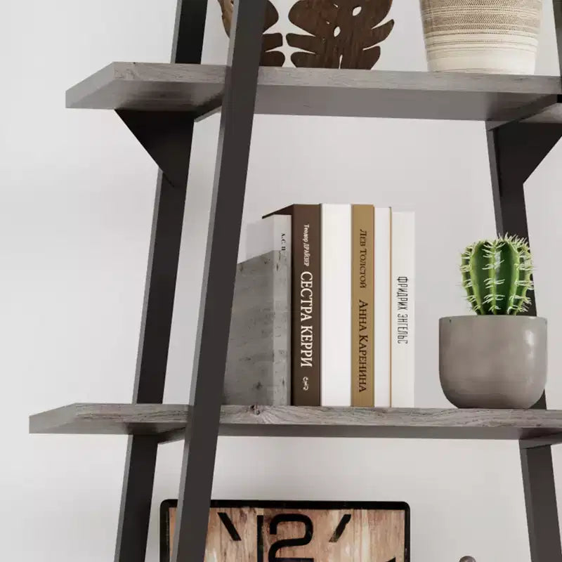 72 Metal Frame Bookshelf, 5-Tier Open Ladder Shelf with Adjustable Shelves, Industrial Bookcase for Home Living Room Bedroom Office Storage