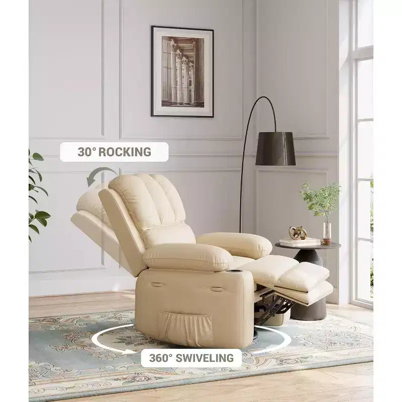 Oversized Manual Recliner - 21.2 Wide PU Leather Chair w/ Cup Holders & Thick Padding for Living Room