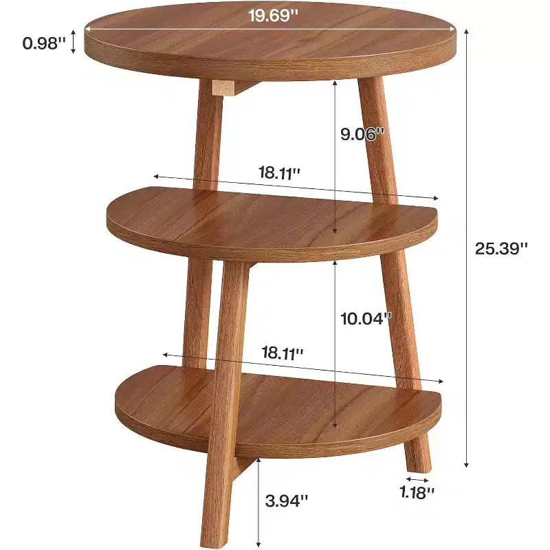 Tribesigns 3-Tier Round End Table, 19.69 W Side Table, Small Round Nightstand for Living Room, Bedroom and Couch Side, Brown