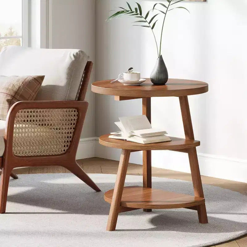 Tribesigns 3-Tier Round End Table, 19.69 W Side Table, Small Round Nightstand for Living Room, Bedroom and Couch Side, Brown