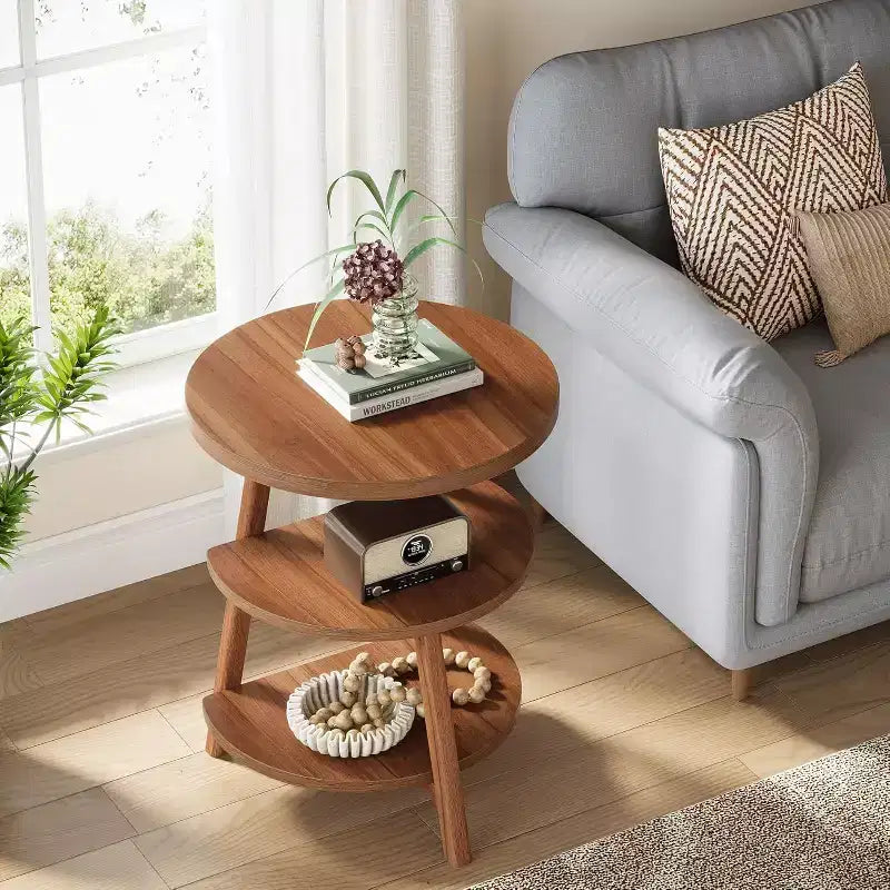 Tribesigns 3-Tier Round End Table, 19.69 W Side Table, Small Round Nightstand for Living Room, Bedroom and Couch Side, Brown