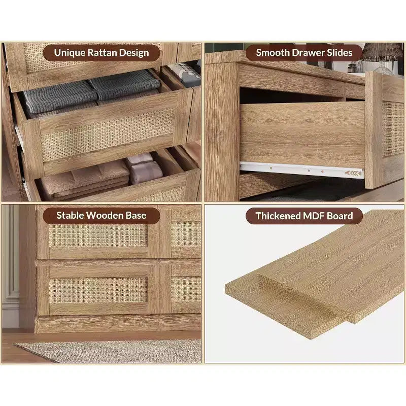 9 Drawer Dresser for Bedroom,63 Inch Long Dressers & Rattan Chest of Drawers,Boho Style,Modern Dresser for,Living Room,Entryway,Bedroom