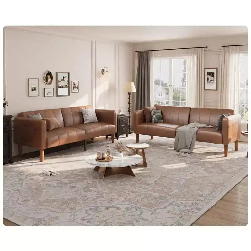 GustoWave 75 Convertible Futon Sofa Bed, PU Leather Loveseat Sofa Bed, Adjustable Backrest, Side Pockets, Space-Saving Sleeper Sofa, Brown