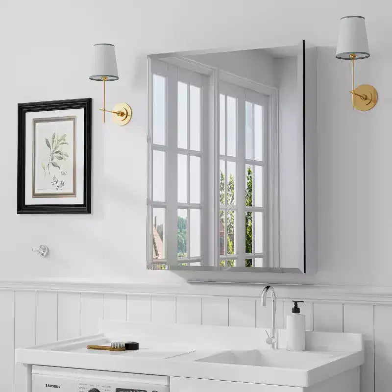 MAYEERTY Armoires de toilette rectangulaires modernes de 26 x 20 pouces, miroir mural à cadre métallique avec rangement, noir