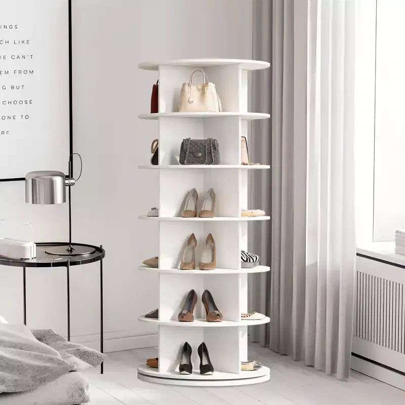TROPOW 6-Tier Rotating Shoe Rack C White 360 Spinning Shoe Organizer for Entryway/Living Room (1-Pack)