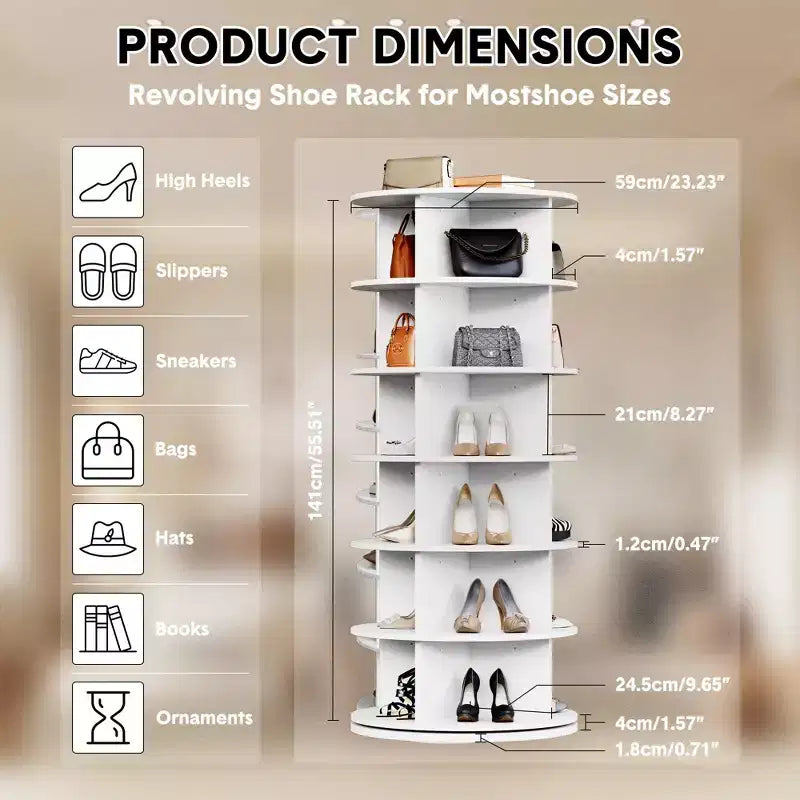 TROPOW 6-Tier Rotating Shoe Rack C White 360 Spinning Shoe Organizer for Entryway/Living Room (1-Pack)