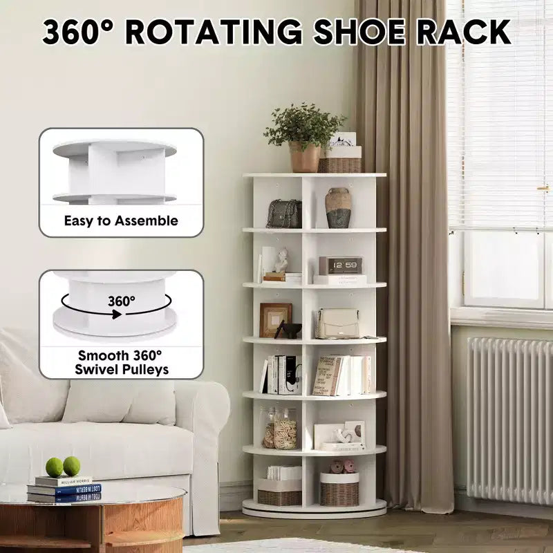 TROPOW 6-Tier Rotating Shoe Rack C White 360 Spinning Shoe Organizer for Entryway/Living Room (1-Pack)