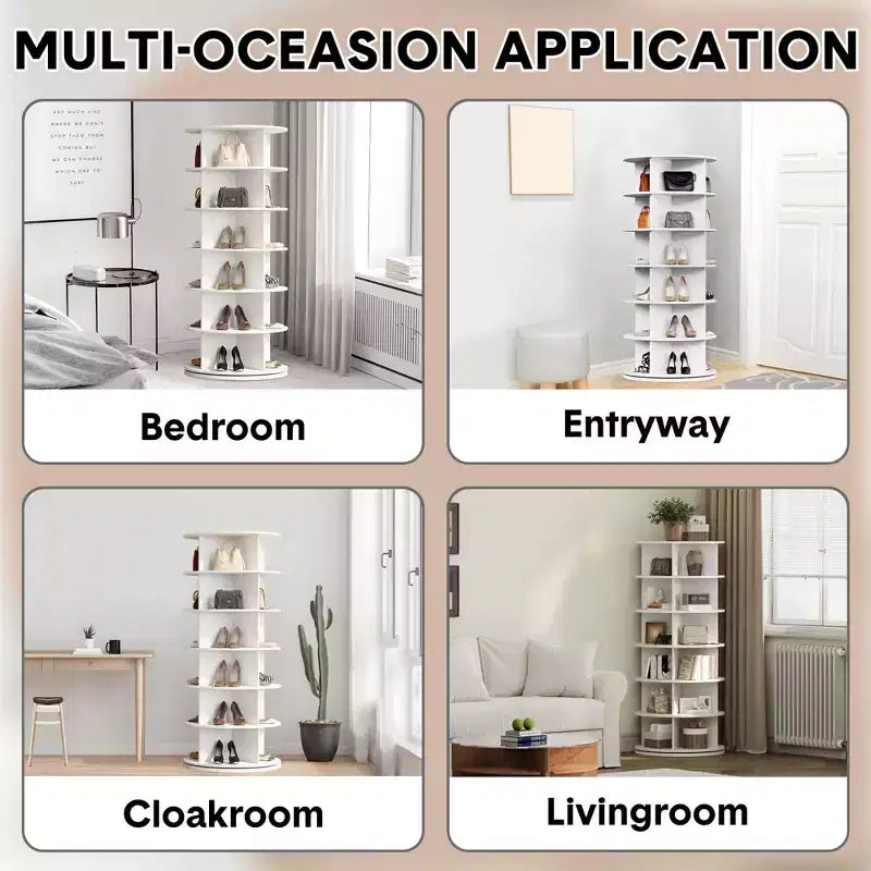 TROPOW 6-Tier Rotating Shoe Rack C White 360 Spinning Shoe Organizer for Entryway/Living Room (1-Pack)