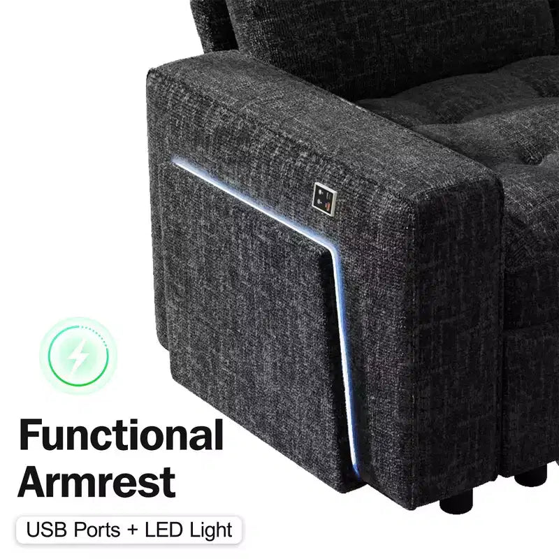 Dyonery 8 Seat U-Shaped Modular Sectional Sleeper Sofa with Pull Out Bed/Reclining Backrest/USB Ports/LED Light Tool-Free Assembly,Chenille Beige