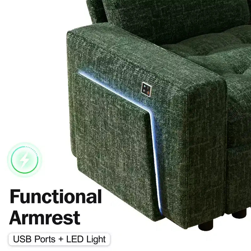 Dyonery 8 Seat U-Shaped Modular Sectional Sleeper Sofa with Pull Out Bed/Reclining Backrest/USB Ports/LED Light Tool-Free Assembly,Chenille Beige