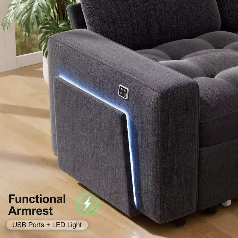Dyonery 8 Seat U-Shaped Modular Sectional Sleeper Sofa with Pull Out Bed/Reclining Backrest/USB Ports/LED Light Tool-Free Assembly,Chenille Beige