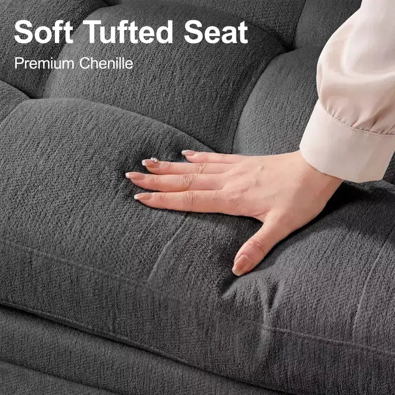 Dyonery 8 Seat U-Shaped Modular Sectional Sleeper Sofa with Pull Out Bed/Reclining Backrest/USB Ports/LED Light Tool-Free Assembly,Chenille Beige