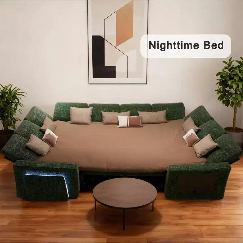 Dyonery 8 Seat U-Shaped Modular Sectional Sleeper Sofa with Pull Out Bed/Reclining Backrest/USB Ports/LED Light Tool-Free Assembly,Chenille Beige