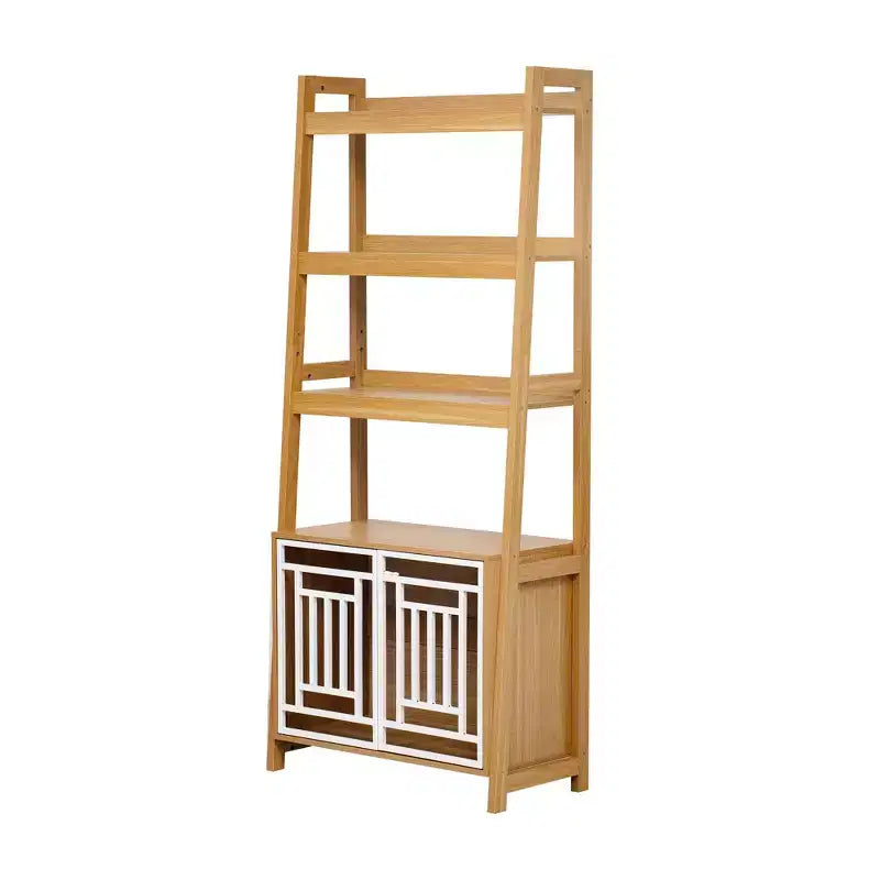 Okak Modern 2 In 1 Bookshelf, Multifunctional Ladder Bookshelves with Dog Crate, Tall Display Case for Living Room, Study Room, Ancient Oak