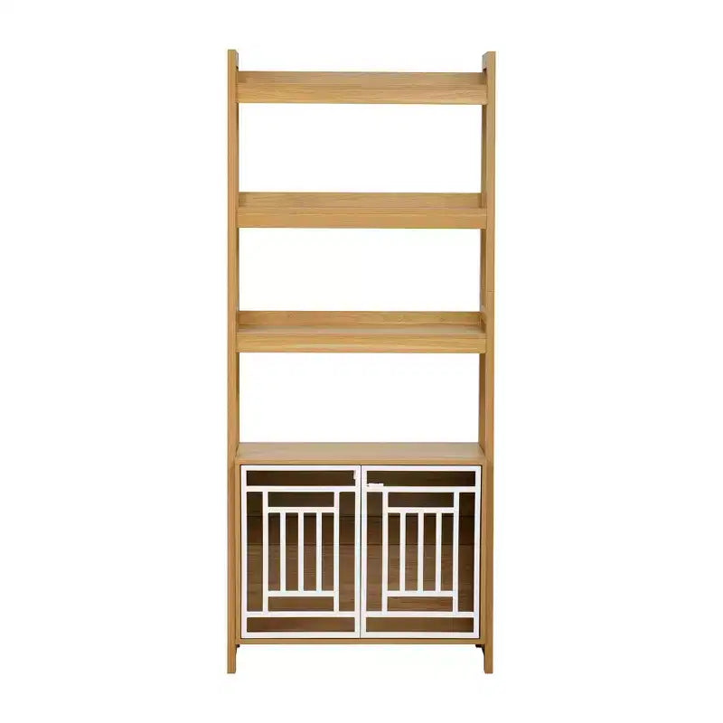 Okak Modern 2 In 1 Bookshelf, Multifunctional Ladder Bookshelves with Dog Crate, Tall Display Case for Living Room, Study Room, Ancient Oak
