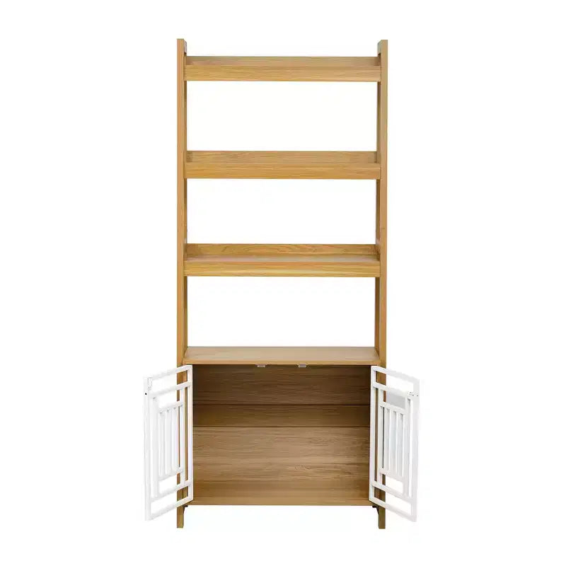 Okak Modern 2 In 1 Bookshelf, Multifunctional Ladder Bookshelves with Dog Crate, Tall Display Case for Living Room, Study Room, Ancient Oak