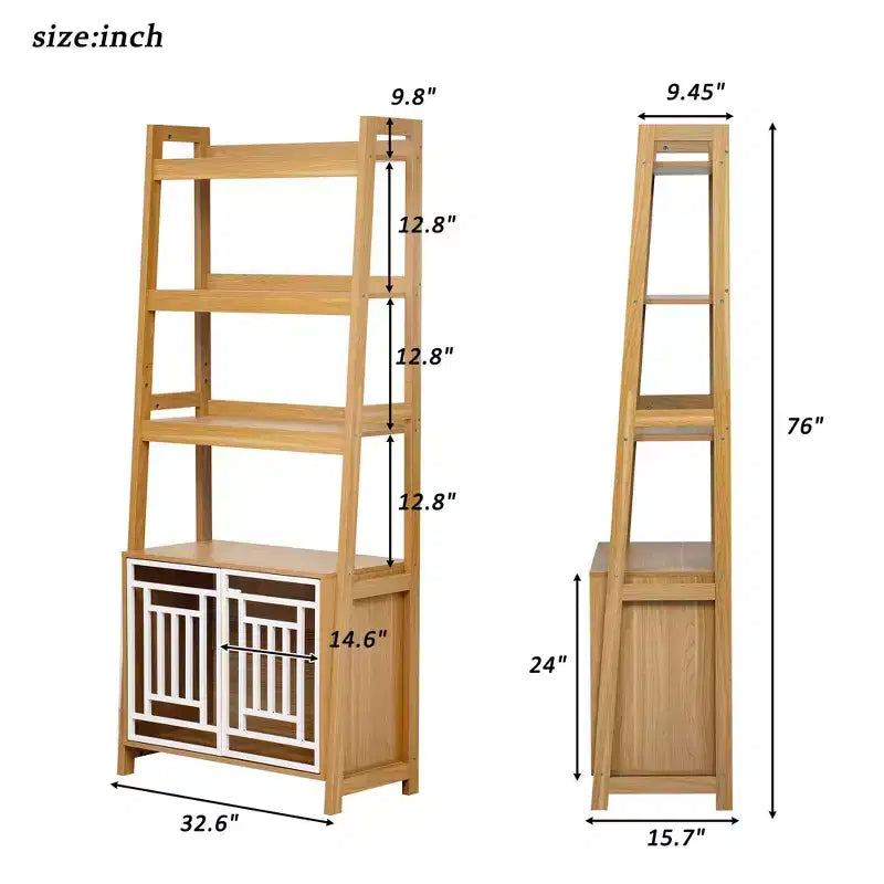 Okak Modern 2 In 1 Bookshelf, Multifunctional Ladder Bookshelves with Dog Crate, Tall Display Case for Living Room, Study Room, Ancient Oak