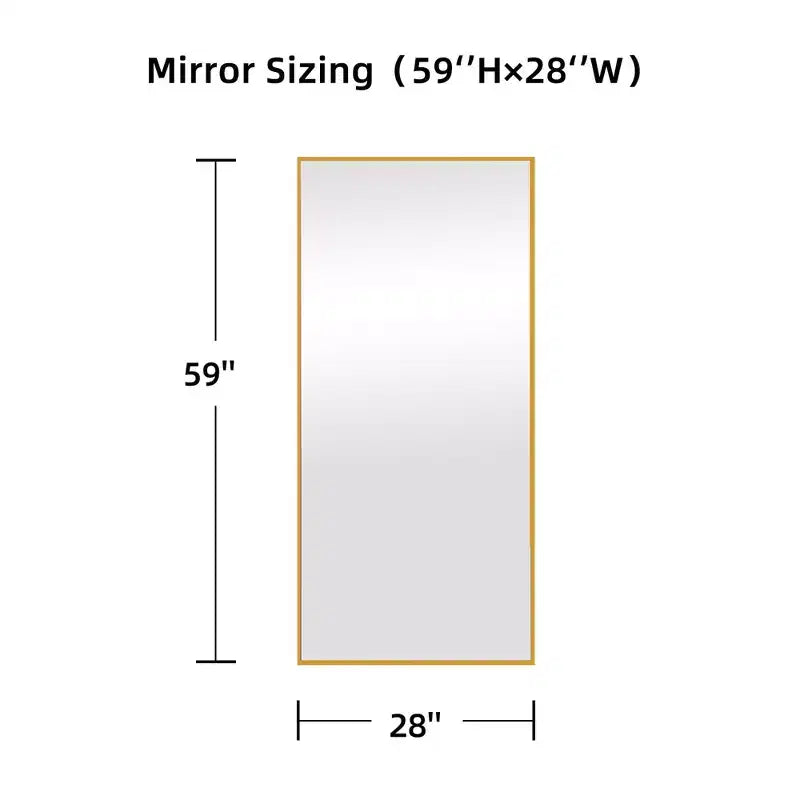 Specchio a figura intera da 150 cm, cornice rettangolare in lega di alluminio con staffa, oro