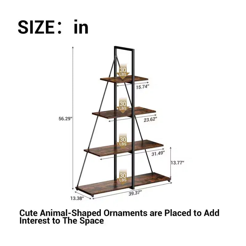 Libreria a Scaletta a 4 Ripiani con Struttura a A a Vela, Robusto Scaffale Espositivo