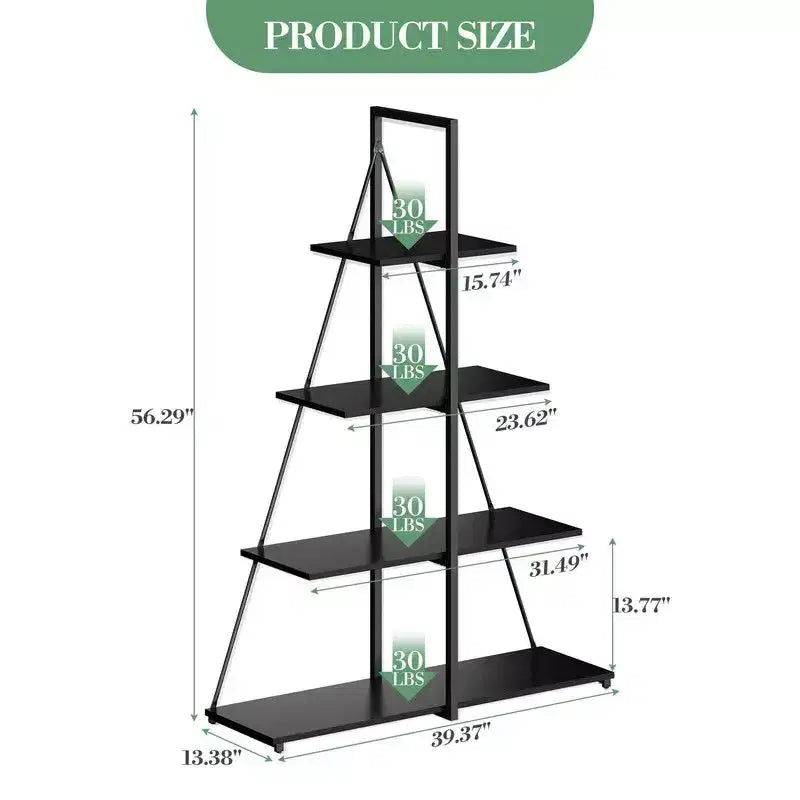 Libreria a Scaletta a 4 Ripiani con Struttura a A a Vela, Robusto Scaffale Espositivo