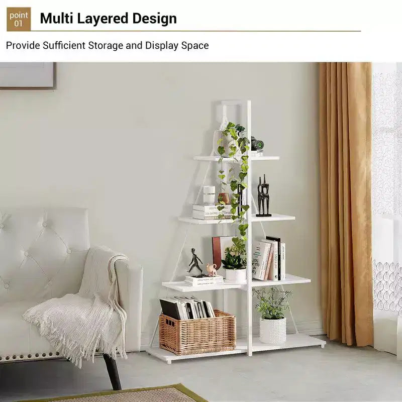 Libreria a Scaletta a 4 Ripiani con Struttura a A a Vela, Robusto Scaffale Espositivo