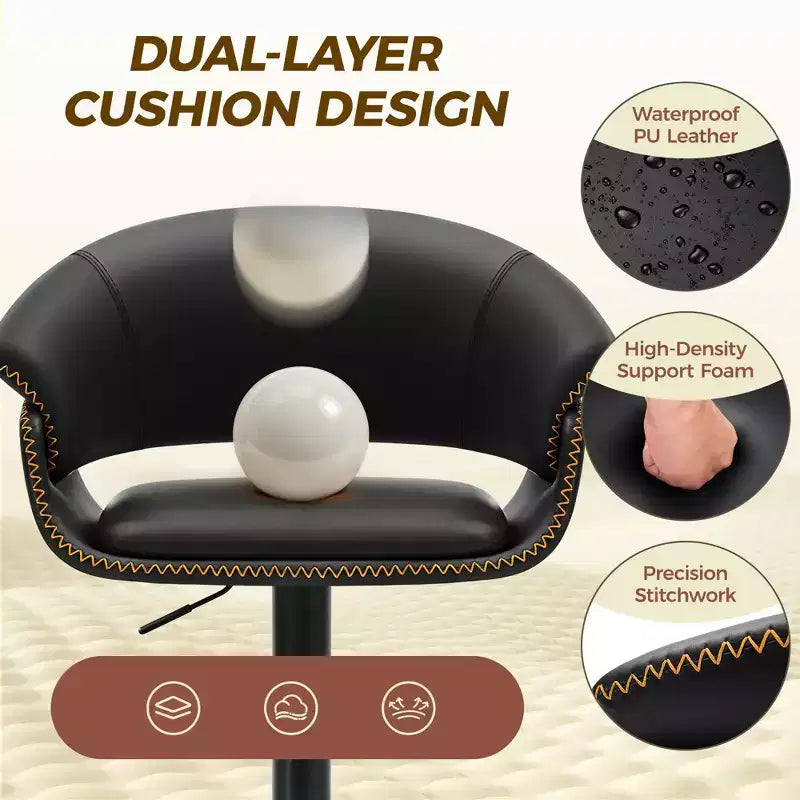 KERDOM Bar Stools Set of 4, Modern Adjustable Swivel Bar Chairs, Faux Leather Upholstered Adjustable Height for Living Room, Black