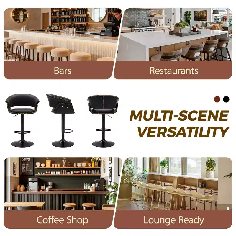 KERDOM Bar Stools Set of 4, Modern Adjustable Swivel Bar Chairs, Faux Leather Upholstered Adjustable Height for Living Room, Black