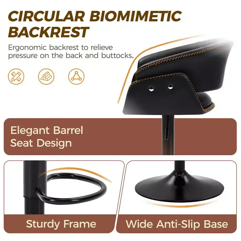 KERDOM Bar Stools Set of 4, Modern Adjustable Swivel Bar Chairs, Faux Leather Upholstered Adjustable Height for Living Room, Black