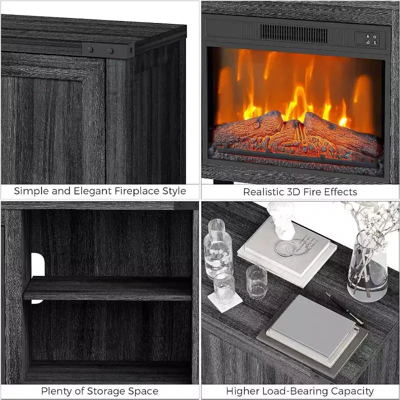 67 TV Stand Entertainment Center - Fits up to 65 Inch TVs, 2 Doors Storage Cabinet with 23 Electric Fireplace Heater & Remote Control, Dark Gray