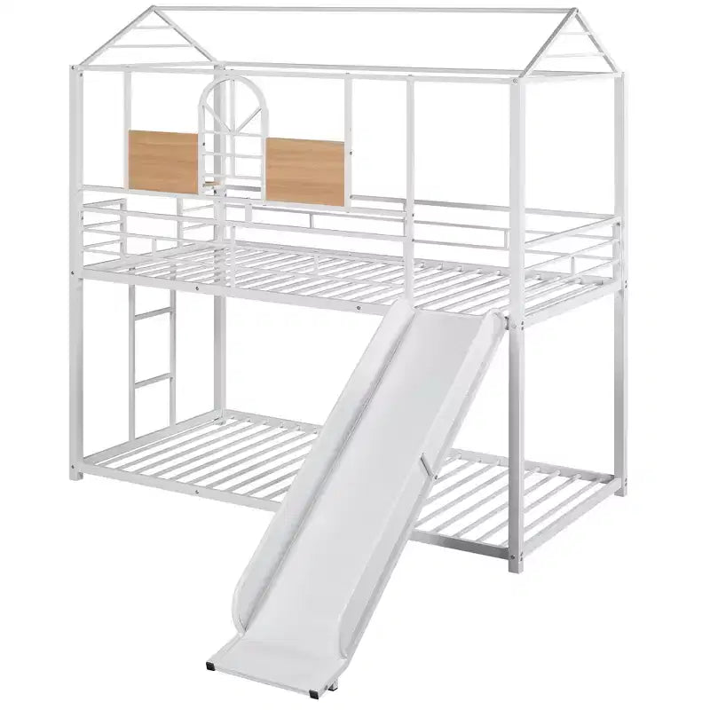 Letto a Castello Casa con Scivolo, Scala e Ringhiere, Bianco