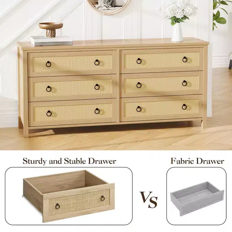7 Drawer Rattan Dresser,Boho Dresser for Bedroom,Chest of Drawers,Closet Organizer,Natural Wood Dressers Chest for Bedroom,Living Room,Entryway