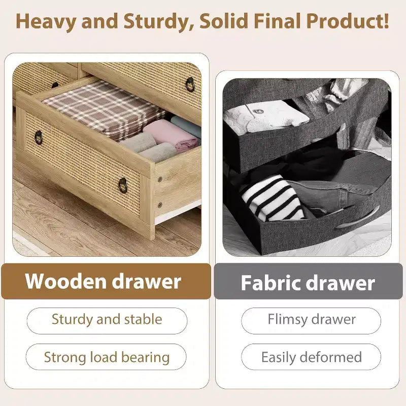 7 Drawer Rattan Dresser,Boho Dresser for Bedroom,Chest of Drawers,Closet Organizer,Natural Wood Dressers Chest for Bedroom,Living Room,Entryway