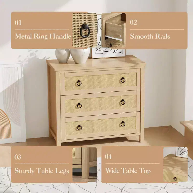 7 Drawer Rattan Dresser,Boho Dresser for Bedroom,Chest of Drawers,Closet Organizer,Natural Wood Dressers Chest for Bedroom,Living Room,Entryway