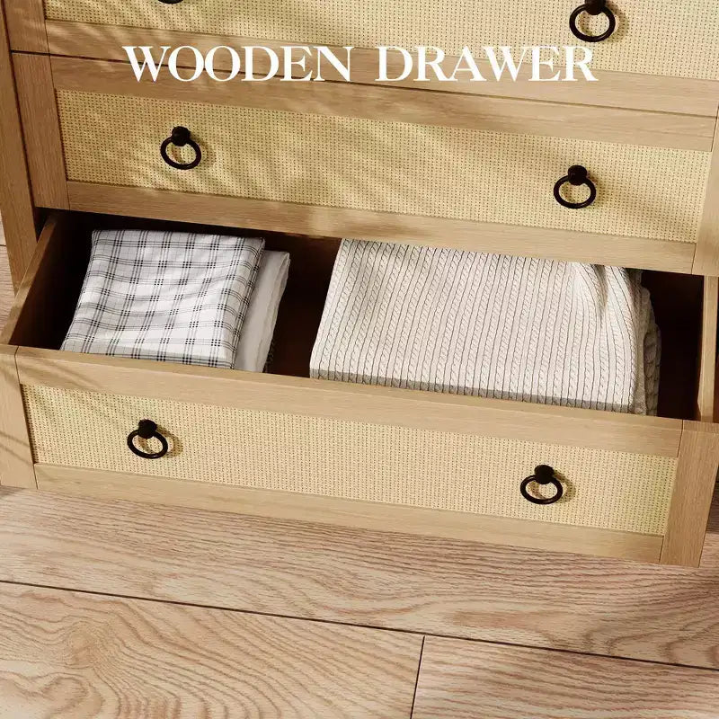 7 Drawer Rattan Dresser,Boho Dresser for Bedroom,Chest of Drawers,Closet Organizer,Natural Wood Dressers Chest for Bedroom,Living Room,Entryway