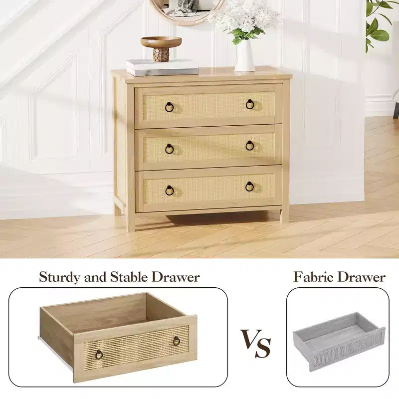7 Drawer Rattan Dresser,Boho Dresser for Bedroom,Chest of Drawers,Closet Organizer,Natural Wood Dressers Chest for Bedroom,Living Room,Entryway
